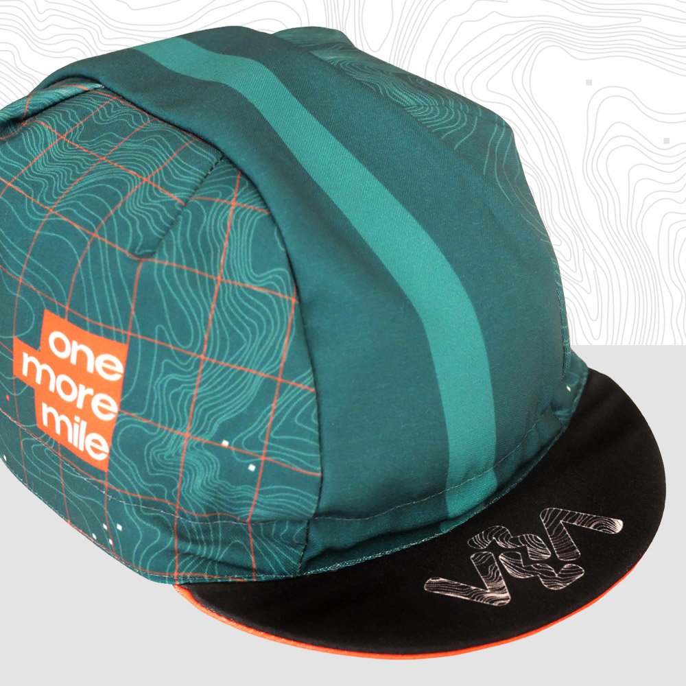 cycling-hat-one-more-mile-green-velo casquette velo vert gravel sentier topographie