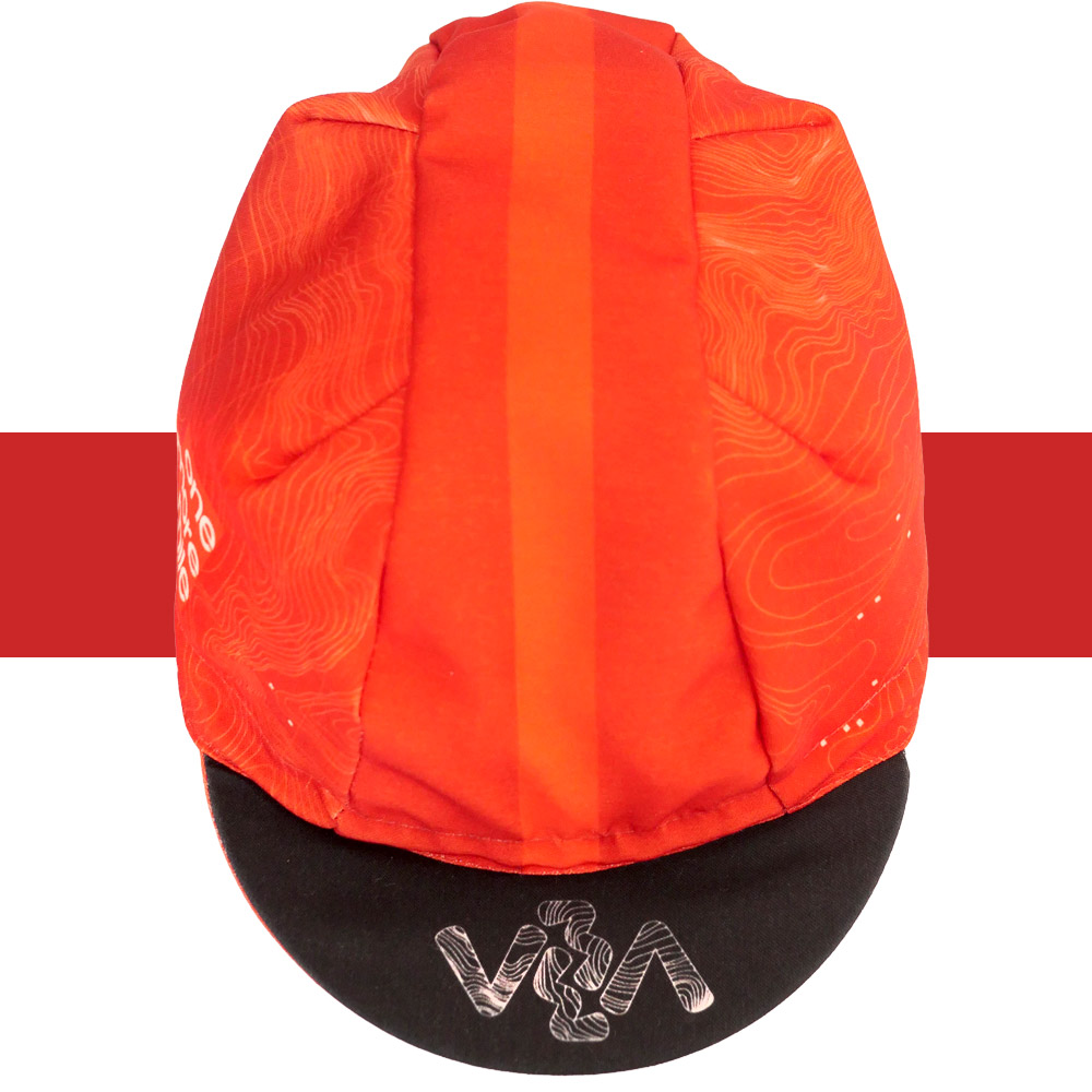 cycling-hat-one-more-mile-red-top casquette velo rouge gravel sentier topographie